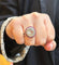 Bague 55 Bague en or blanc 18 carats avec aigue-marine, diamants et rubis 58 Facettes