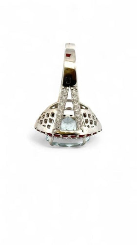 Bague 55 Bague en or blanc 18 carats avec aigue-marine, diamants et rubis 58 Facettes