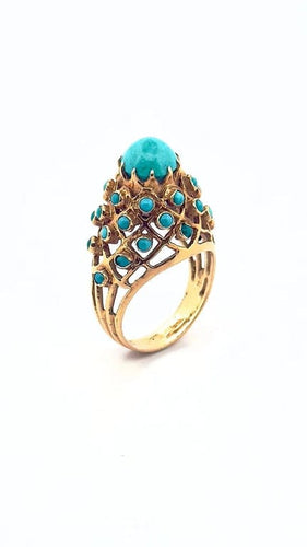 Bague 55 Bague ancienne en or jaune 18 carats sertie de turquoises 58 Facettes