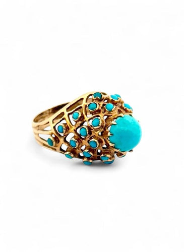 Bague 55 Bague ancienne en or jaune 18 carats sertie de turquoises 58 Facettes