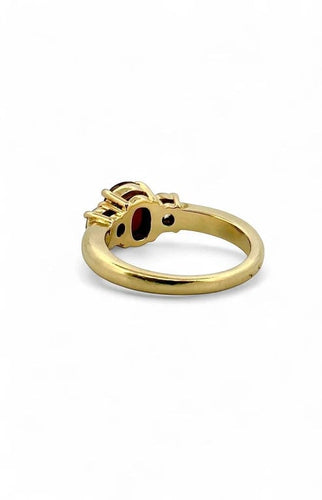 Bague 55 Bague solitaire en or jaune 18 carats avec rubis et diamants 58 Facettes