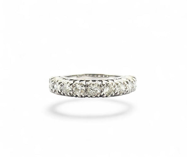 Bague 56 Alliance ancienne jarretière - Demi-alliance en or blanc 18 carats et diamants 58 Facettes