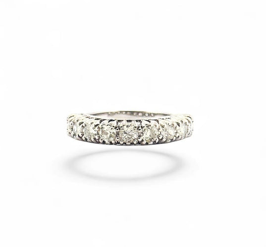 Bague 56 Alliance ancienne jarretière - Demi-alliance en or blanc 18 carats et diamants 58 Facettes