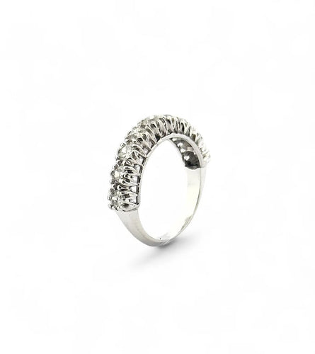 Bague 56 Alliance ancienne jarretière - Demi-alliance en or blanc 18 carats et diamants 58 Facettes