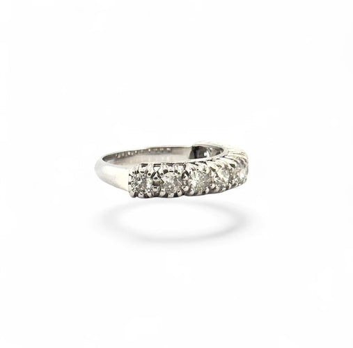 Bague 56 Alliance ancienne jarretière - Demi-alliance en or blanc 18 carats et diamants 58 Facettes