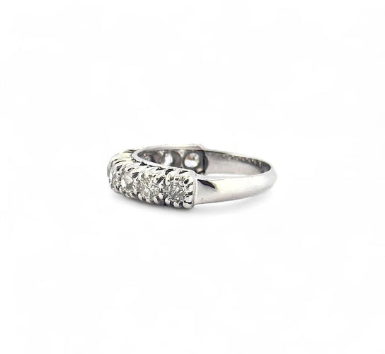 Bague 56 Alliance ancienne jarretière - Demi-alliance en or blanc 18 carats et diamants 58 Facettes