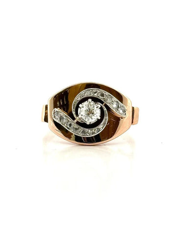 Bague 59 Bague ancienne en or rose 18 carats et diamants 58 Facettes