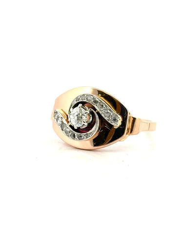Bague 59 Bague ancienne en or rose 18 carats et diamants 58 Facettes