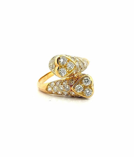 Bague 54 Bague Toi et Moi double cœur en or jaune et diamants 58 Facettes