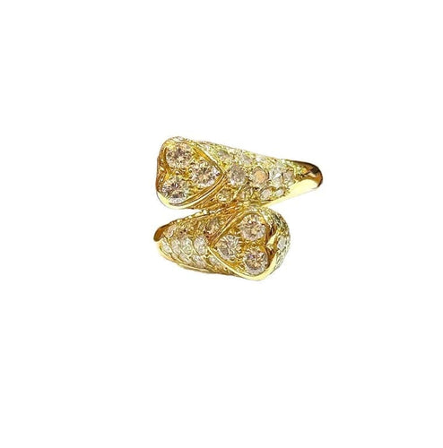 Bague 54 Bague Toi et Moi double cœur en or jaune et diamants 58 Facettes