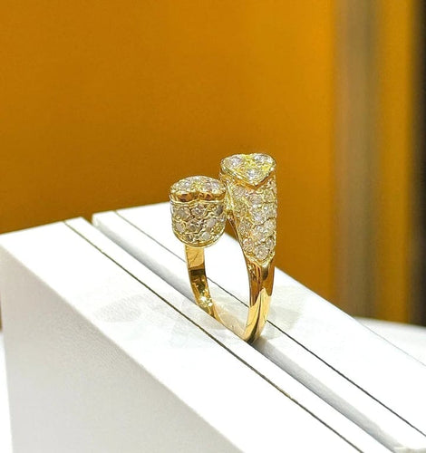 Bague 54 Bague Toi et Moi double cœur en or jaune et diamants 58 Facettes