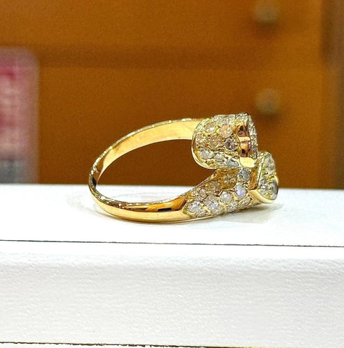 Bague 54 Bague Toi et Moi double cœur en or jaune et diamants 58 Facettes