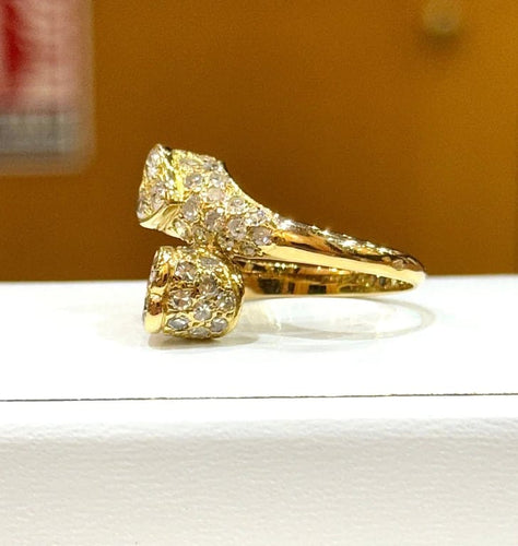Bague 54 Bague Toi et Moi double cœur en or jaune et diamants 58 Facettes