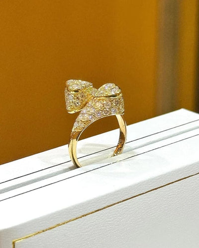 Bague 54 Bague Toi et Moi double cœur en or jaune et diamants 58 Facettes