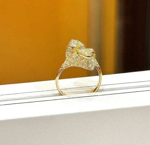 Bague 54 Bague Toi et Moi double cœur en or jaune et diamants 58 Facettes