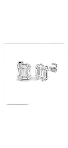 Boucles d'oreilles Clous d'oreilles - Diamants taille baguette en or blanc 18K 58 Facettes