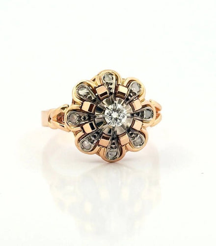 Bague 53 Bague ancienne panier en or rose 18 carats et diamants 58 Facettes