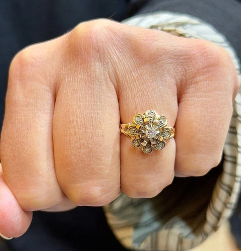 Bague 53 Bague ancienne panier en or rose 18 carats et diamants 58 Facettes
