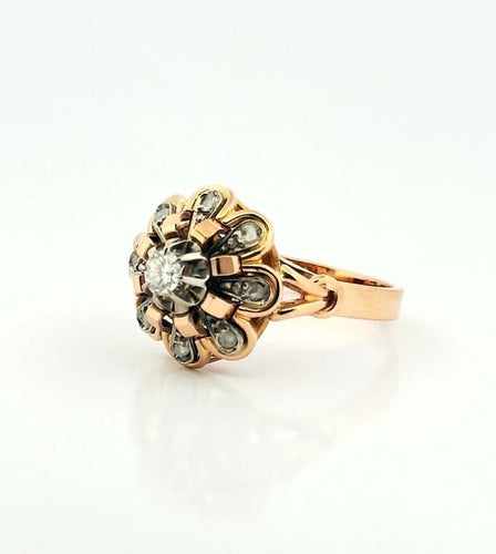 Bague 53 Bague ancienne panier en or rose 18 carats et diamants 58 Facettes