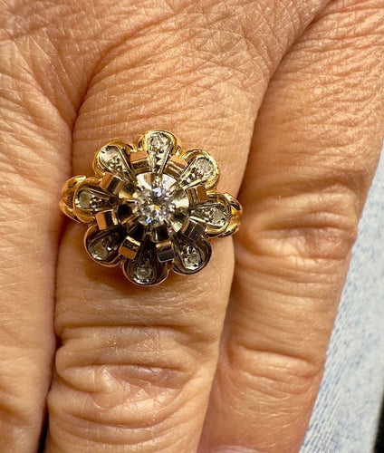 Bague 53 Bague ancienne panier en or rose 18 carats et diamants 58 Facettes