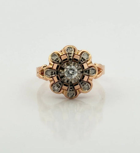 Bague 53 Bague ancienne panier en or rose 18 carats et diamants 58 Facettes