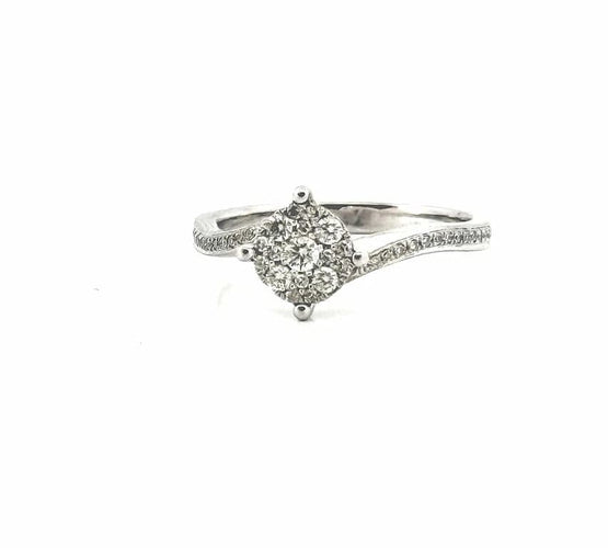 Bague 54 Solitaire ondulé - Bague en or blanc 18 carats et diamants 58 Facettes
