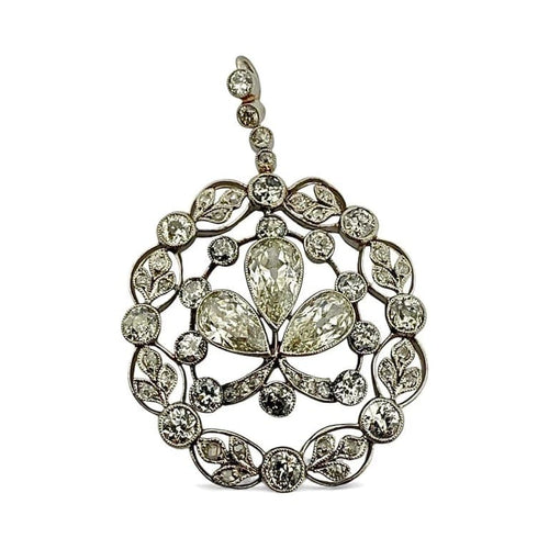 Pendentif Pendentif Belle Époque - Motif floral ajouré en or blanc 18k et diamants 58 Facettes