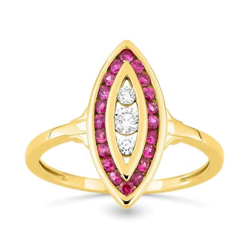 Bague 54 Bague navette en or jaune 18 carats sertie de rubis et diamants 58 Facettes