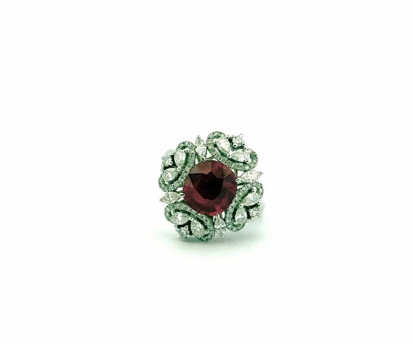 Pendentif Bague transformable en pendentif en or blanc 18 carats rubis et diamants 58 Facettes