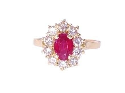 Bague 53 Bague marguerite rubis birman et diamants en or jaune 58 Facettes FA-3
