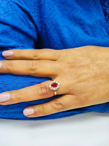 Bague 53 Bague marguerite rubis birman et diamants en or jaune 58 Facettes FA-3