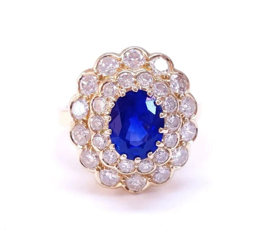 Bague 55 Bague pompadour saphir de Ceylan et diamants en or 18K 58 Facettes 2-RANG.S