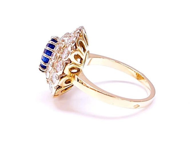 Bague 55 Bague pompadour saphir de Ceylan et diamants en or 18K 58 Facettes 2-RANG.S