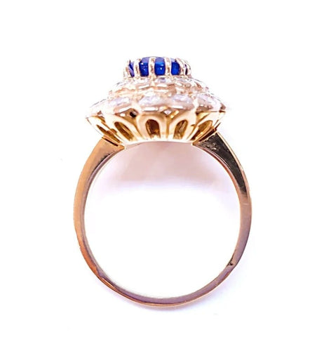 Bague 55 Bague pompadour saphir de Ceylan et diamants en or 18K 58 Facettes 2-RANG.S
