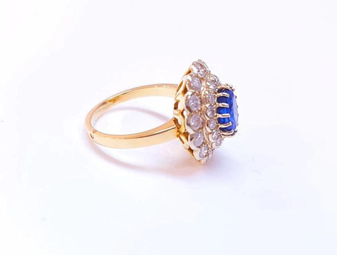 Bague 55 Bague pompadour saphir de Ceylan et diamants en or 18K 58 Facettes 2-RANG.S