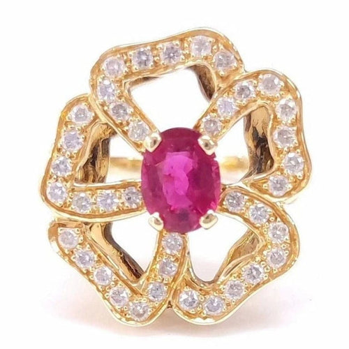 Bague 53 Bague fleur rubellite et diamants 58 Facettes Fleur/R
