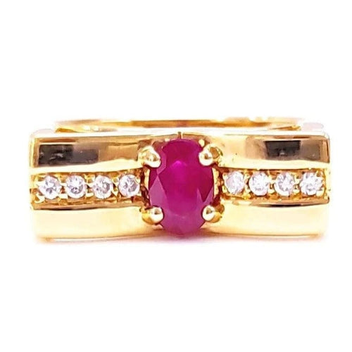 Bague 54 Bague en or jaune 18K avec rubis et diamants 58 Facettes GG25.Aile-R