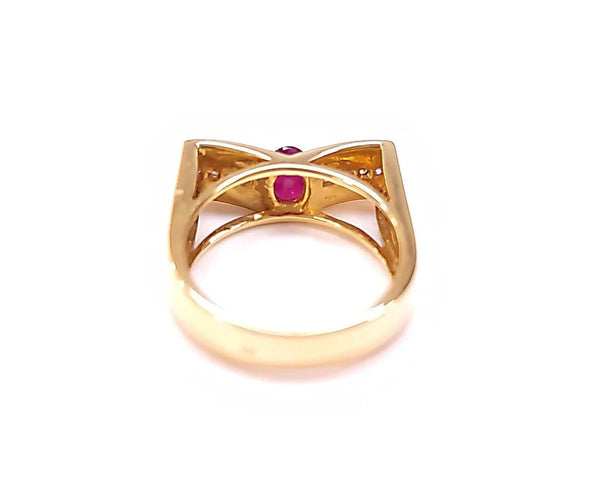 Bague 54 Bague en or jaune 18K avec rubis et diamants 58 Facettes GG25.Aile-R