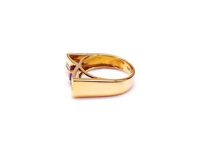 Bague 54 Bague en or jaune 18K avec rubis et diamants 58 Facettes GG25.Aile-R