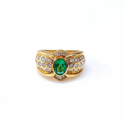 Bague 56 Bague en or jaune 18K avec émeraude et diamants 58 Facettes BAG.EMER.ALV.