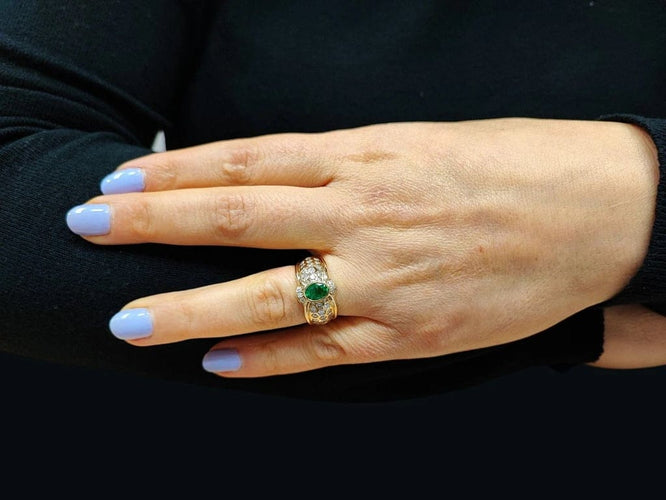 Bague 56 Bague en or jaune 18K avec émeraude et diamants 58 Facettes BAG.EMER.ALV.