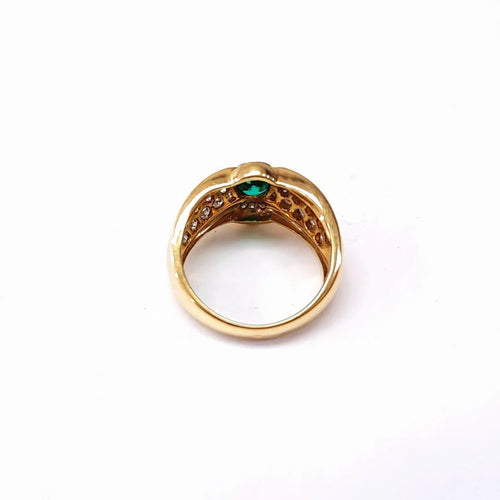 Bague 56 Bague en or jaune 18K avec émeraude et diamants 58 Facettes BAG.EMER.ALV.