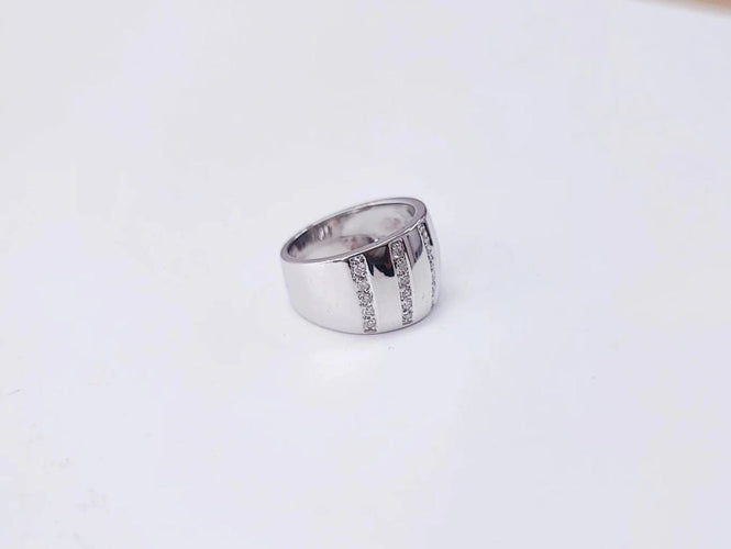 Bague 55 Bague jonc bandeau en or blanc 18K et diamants 58 Facettes BAG.TIGRE-1103