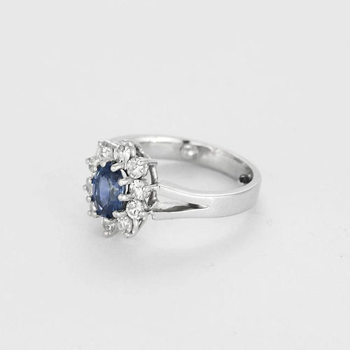 Bague 47 Bague marguerite en or gris 18k, saphir ovale et diamants 58 Facettes DADB-05