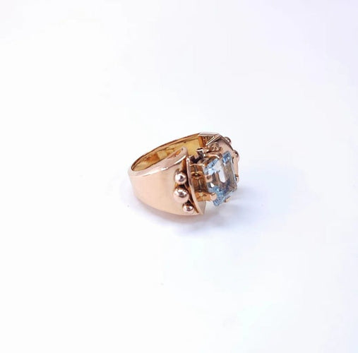 Bague 55 Bague Tank en or rose 18K sertie d’une aigue-marine 58 Facettes BagTank.A.M-1725