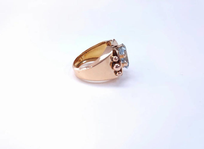 Bague 55 Bague Tank en or rose 18K sertie d’une aigue-marine 58 Facettes BagTank.A.M-1725