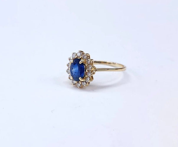 Bague 53.5 Bague marguerite entourage en or jaune 18K, saphir et diamants 58 Facettes Bag.marg.S-1767