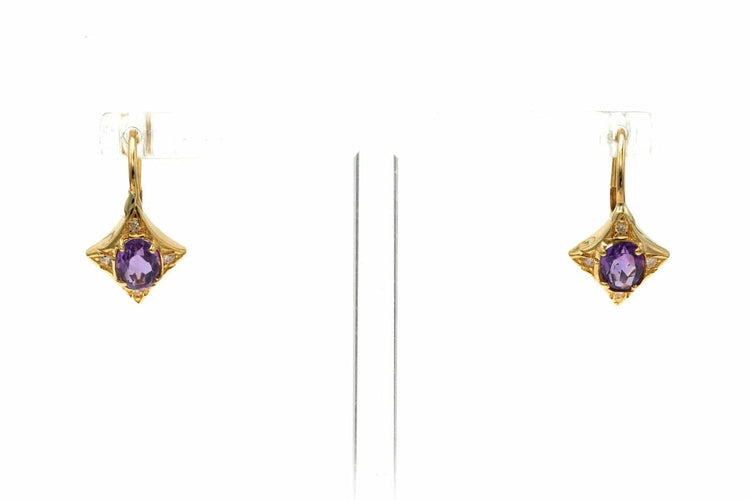 Boucles d'oreilles Boucles d’oreilles dormeuses en or jaune 18 carats, améthystes et diamants 58 Facettes B799