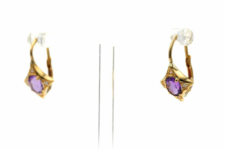 Boucles d'oreilles Boucles d’oreilles dormeuses en or jaune 18 carats, améthystes et diamants 58 Facettes B799