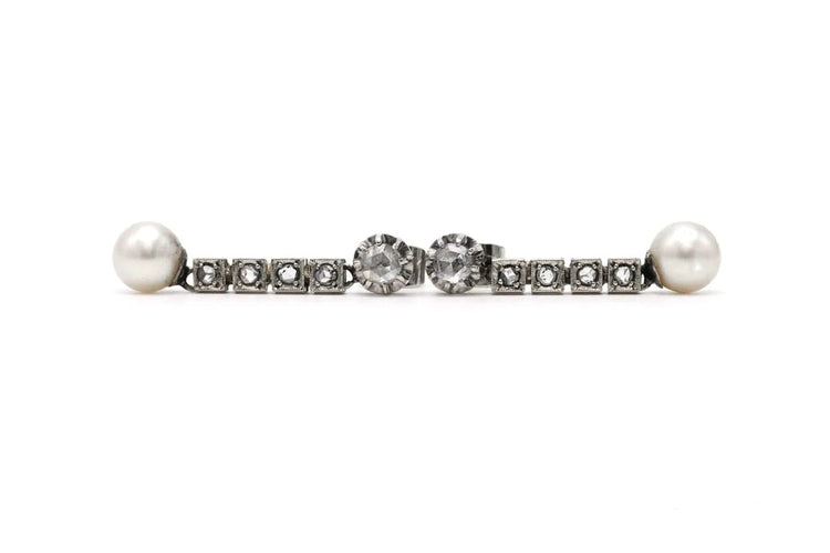 Boucles d'oreilles Art Déco - Boucles d’oreilles en or blanc 18 carats, perles et diamants taille rose 58 Facettes B808